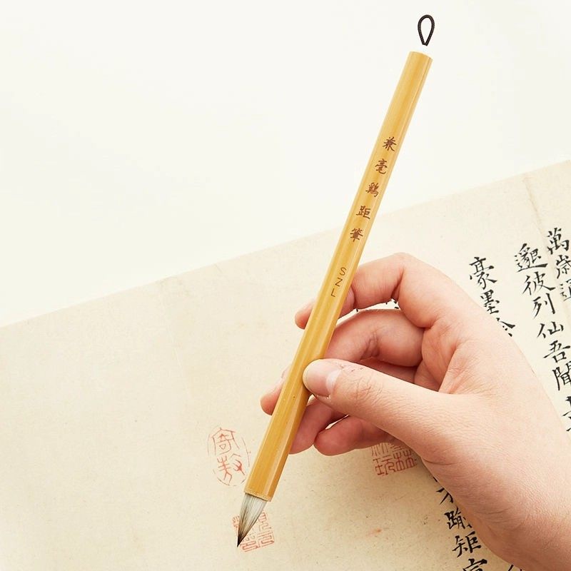 Special Brush for Beginners in Small Regular Script Calligraphy, Chicken's Feather Brush, Traditional Short-Bristled Garlic Head Brush, Mixed Wolf Hair Brush, Hairpin Head Brush