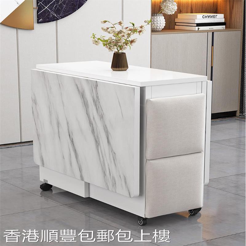 [Free Shipping in Hong Kong] Folding Dining Table for Home Use, Multifunctional Table and Chairs with Wheels, Movable and Extendable Rectangular Shape