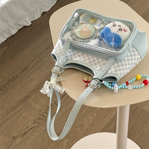 Qianyi волны боли ｜ Оригинальная голубая клетчатая мешка для боли на плече двойной закус