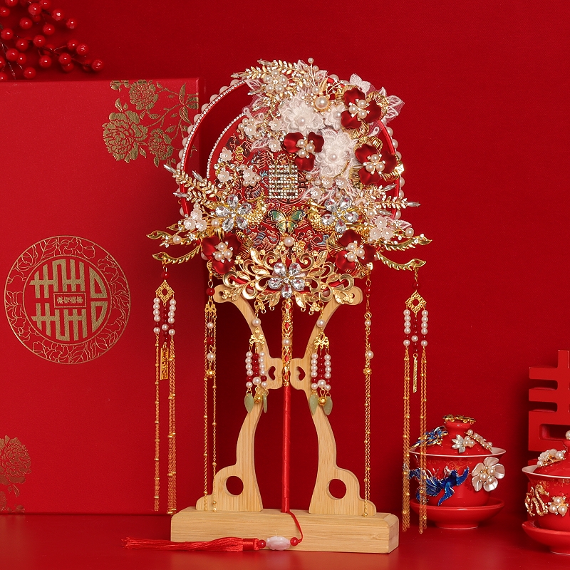 Wedding Bride Group Fan Chinese Wedding Red Fan Out of Marriage Artisanal Joy Fan Diy Materials Show and Girlfriends Gift-Taobao