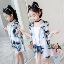 Children sunscreen Summer 2022 new girl foreign air conditioning cardiovert jacket mid-length summer clothing ice silk sunscreen