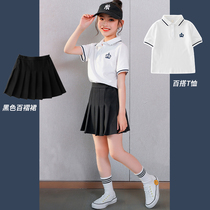 Girls Academy Wind Suit 2022 Summer New Little Girl Thyme Skirt Ocean Air Short Sleeve Children 2 sets