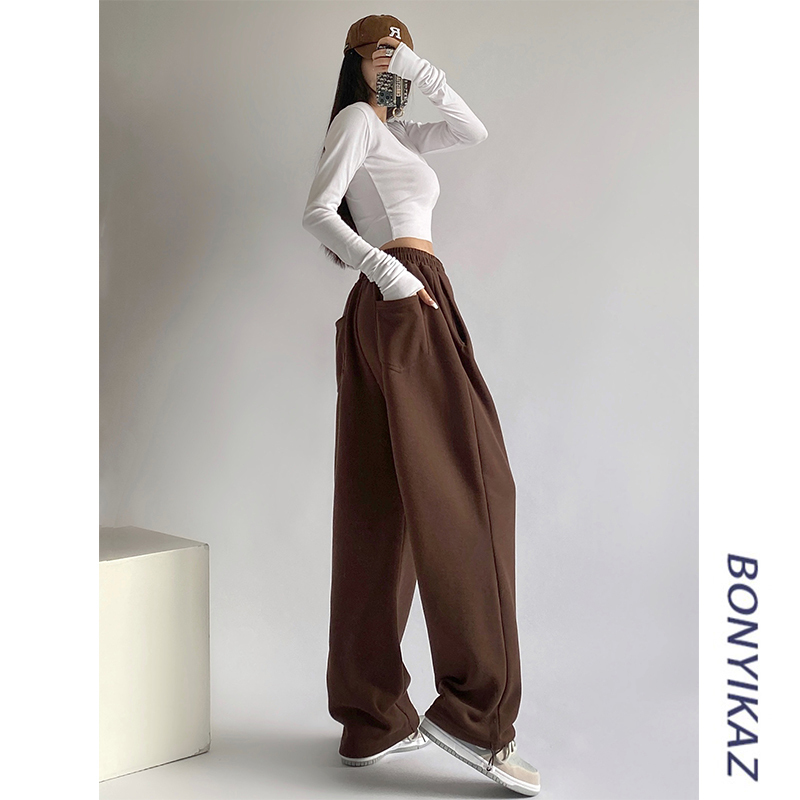 American-Style Casual Pants for Women, Autumn and Winter, Fleece-Lined, Slimming, Wide-Leg Pants, Straight-Leg, 2026 New Sweatpants, Trendy Jogger Pants