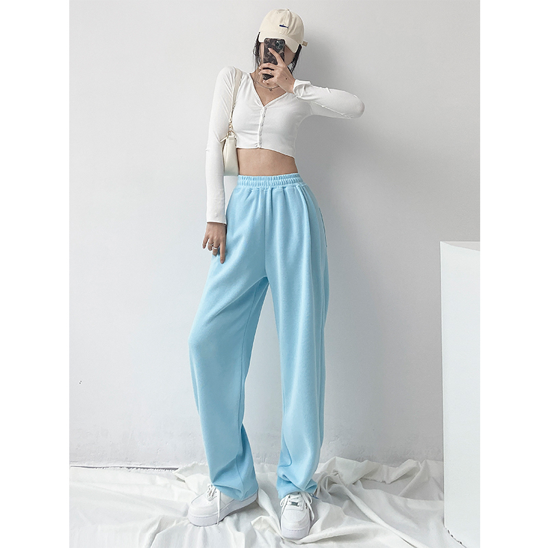Trendy American-Style Loose Jogger Pants for Women, Casual Cuffed Pants, 2026 Summer Thin Gray High-Waisted Straight-Leg Sweatpants