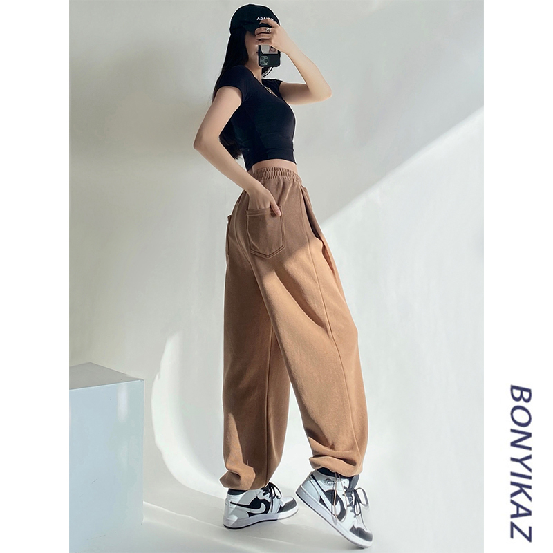 European and American High Street Loose-Fitting Sweatpants for Women, Spring and Autumn, Gray, Slimming, Drawstring Joggers, Trendy Jazz Dance Sweatpants