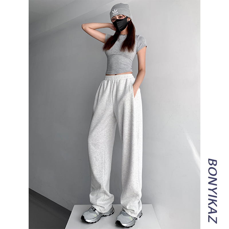 Gray Sweatpants for Women, Spring and Autumn Thin Style, Retro, Slimming, Loose Joggers, Casual Drawstring Street Dance Pants, Trendy