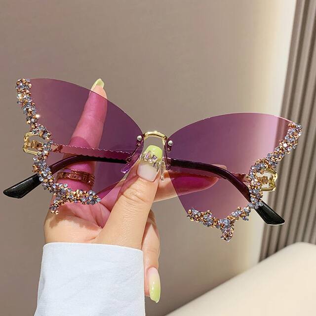 2024 New Large Frame Diamond-Encrusted Butterfly Sunglasses, Fashionable Photo Props, Performance Props, Glasses, Women's Sunglasses