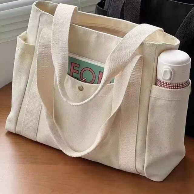 Large-Capacity Canvas Bag for Women 2024 New Trendy College Student Class Tote Bag Versatile Shoulder Tote Commuter Bag
