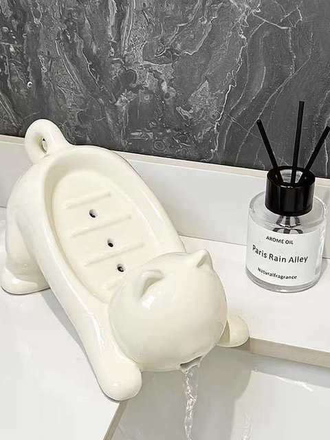 Cartoon Cat Imitation Ceramic Plastic Soap Dish Creative Cute Bathroom Soap Holder Storage Rack Sink Drain Rack