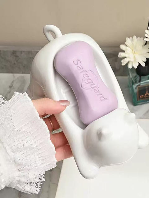 Cartoon Cat Imitation Ceramic Plastic Soap Dish Creative Cute Bathroom Soap Holder Storage Rack Sink Drain Rack