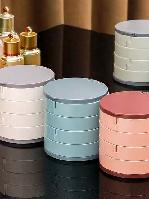 Rotating earrings jewelry box multi-layer earring storage box small exquisite earrings necklace jewelry rack with mirror dustproof box