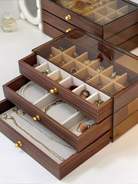 High-End Walnut Jewelry Box for Rings, Necklaces, Bracelets, Jewelry Storage Box, Five-Layer Large-Capacity Jewelry Box, Exquisite