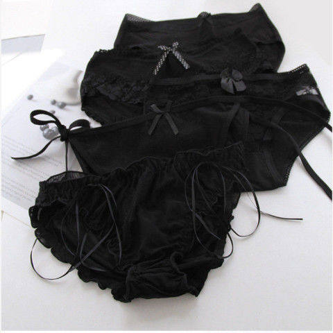 1-5 pack black Korean style 2 lace 3 cotton underwear female sexy lace sterile low waist ladies underwear