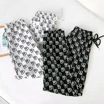 Sports pants female loose beam feet in tide straight tube 2021 new spring casual gray broad leg and sandwich pants