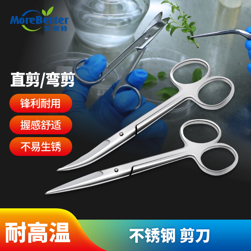 实验组培耗材 14cm/18cm直尖不锈钢剪刀 外植体接种修剪弯尖剪刀