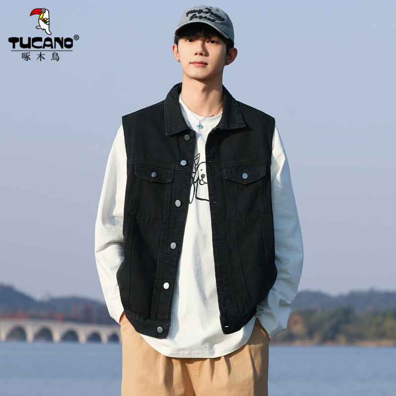 Woodpecker 2026 Autumn New Denim Style Vest for Men, Sleeveless Trendy and Stylish Layered Vest Jacket