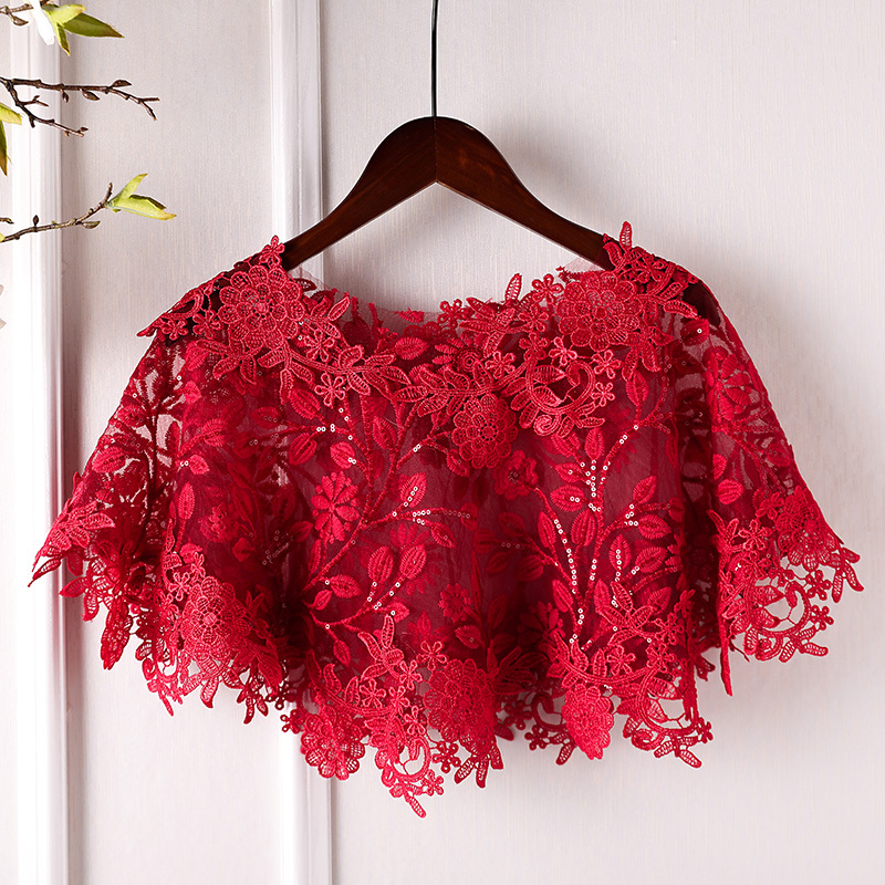 New Super Fairy-Like Summer Fashion Lace Burgundy Sequin Pullover Versatile Shawl Short Jacket Thin Waistcoat for Women