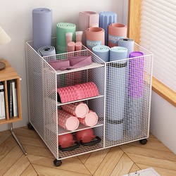 Yoga Mat Storage Basket Gym Equipment Mobile Storage Rack Badminton Basketball Household Wheeled Storage Rack
