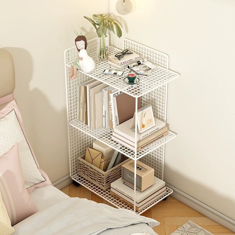 Bedside Table Iron Art Multi-Layer Storage Rack, Movable Small Bookshelf under the Table, Bedroom Bedside Reading Rack, Coffee Table Storage Rack