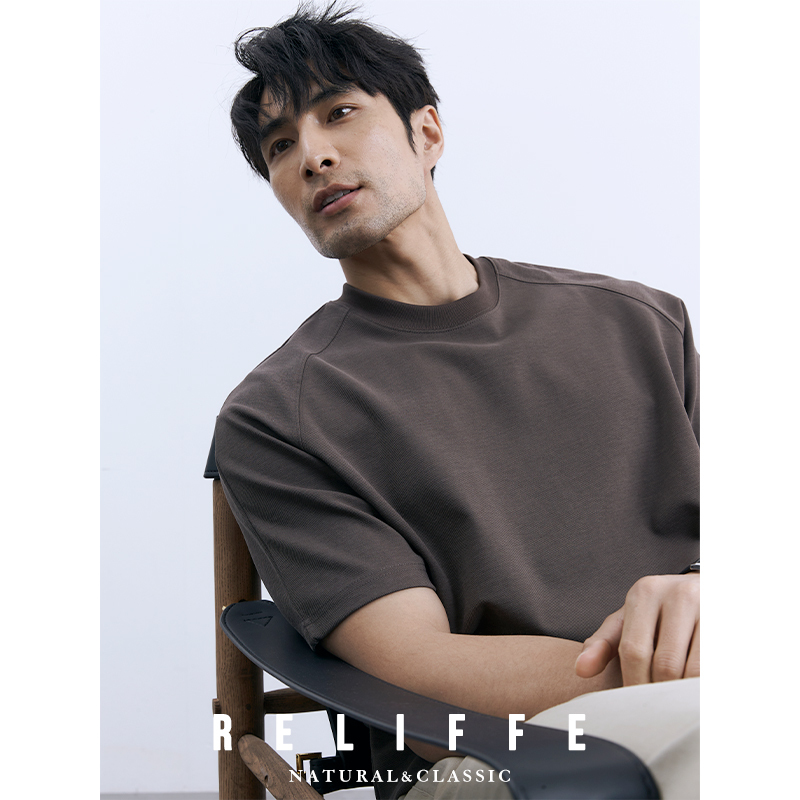Elegant Gentleman American-Style Lyocell Heavyweight Crew Neck Short-Sleeve Loose T-Shirt for Men with Raglan Sleeves Solid Color Base Layer for Summer Elegant Gentleman American-Style Lyocell Heavyweight Crew Neck Short-Sleeve Loose T-Shirt for Men with Raglan Sleeves Solid Color Base Layer for Summer