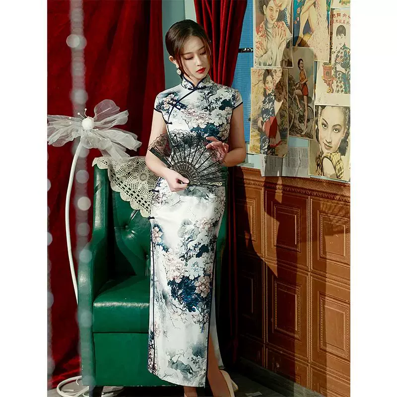 Платье чипао/кюпao 2022 осень новая шёлк Ийсай Qipao три четверти