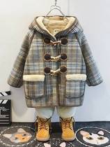 Childrens mid-length woolen coats 23 new winter products for boys and girls stylish plus velvet thickened woolen coats for babies