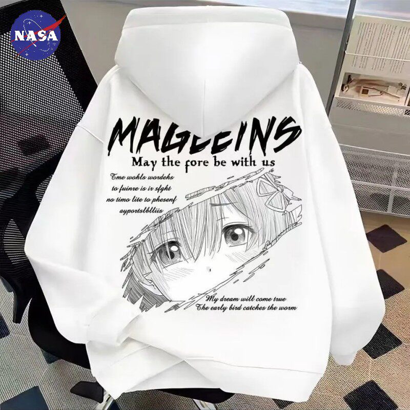 Осенне-зимняя студенческая свободная куртка для бега NASA High street с двухмерной анимационной печатью, американский свитер с капюшоном для мужчин и женщин