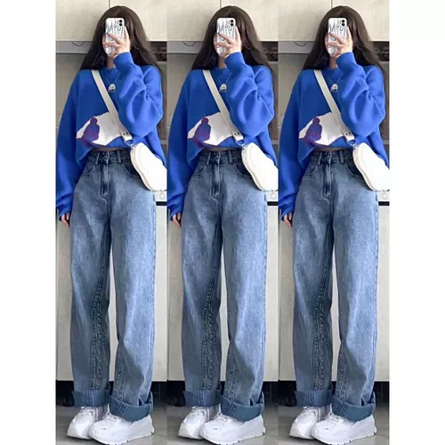 Трикотажный комплект, свитер для отдыха, весенние демисезонные джинсы