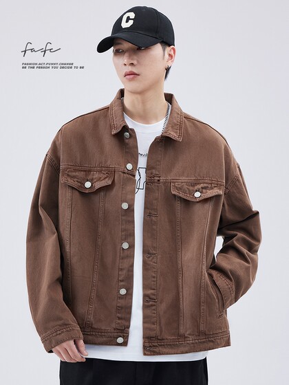 FAFC2024秋季纯棉牛仔衬衫男款美式纯色潮流休闲百搭夹克长袖外套