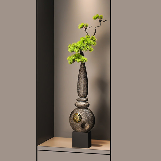 现代新中式高级陶瓷细长高花瓶入户玄关摆件客厅迎客松花艺装饰品