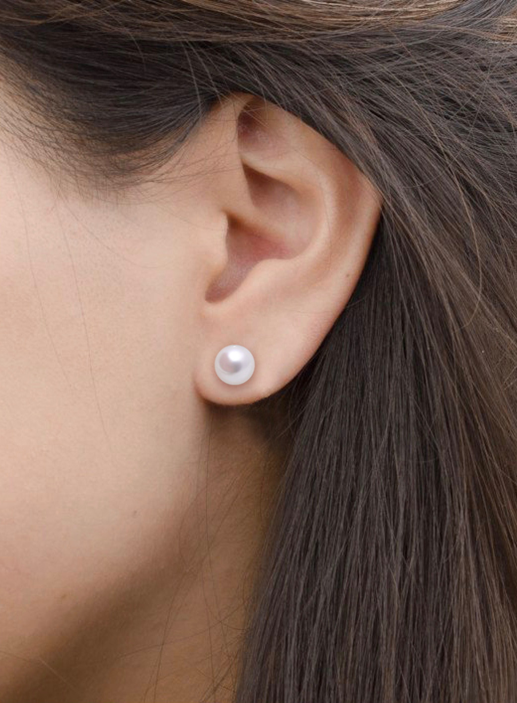 6MM natural no time fresh water pearl silver plated 18k white gold ear pin for anti-fall silicone ear