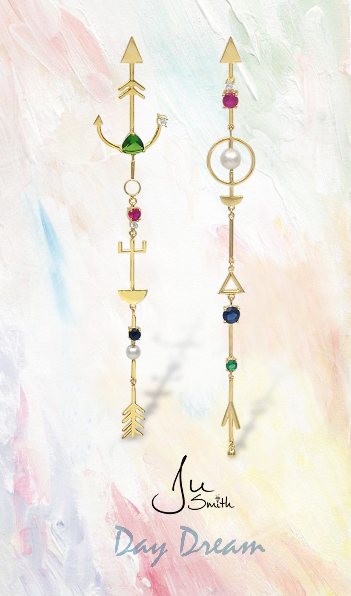 Ju Smith original silver plated 24k gold a multi - decomposed totem earrings daydream