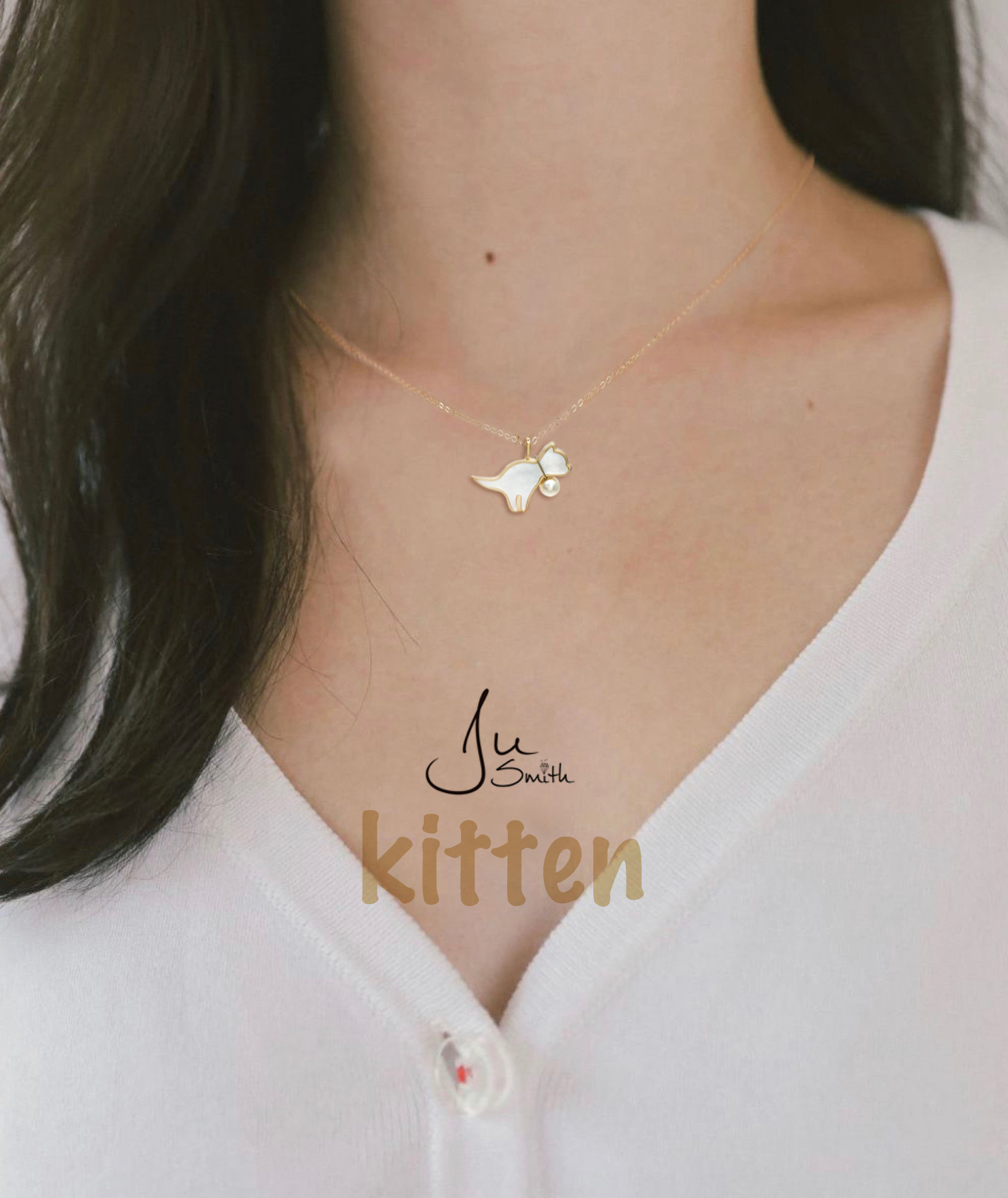 Ju Smith original jewelry Cat Lady series 18K gold wearing pearl bells white Cat baby custom models