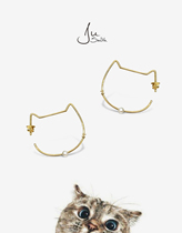 Ju Smith original jewelry Cat lady series natural pearl silver plated 24k gold kitty Cat earrings