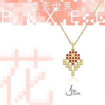 JuSmith Original Jewelry Light Extravagant DESIGN SENSATION PIXEL WORLD SILVER GILDED ENAMEL HANDMADE FLOWER NECKLACE