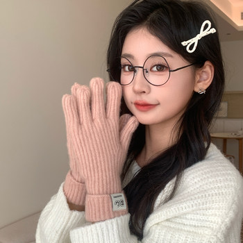 Fingerless touch screen woolen gloves for women winter