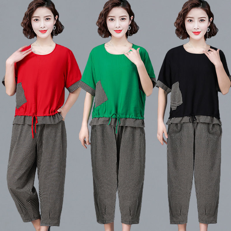 Special Price Loss Clearance Cheap Processing Short-Sleeved Imitation Cotton and Linen Suit for Women 2022 Summer New Style Loose Casual Covering the Flesh