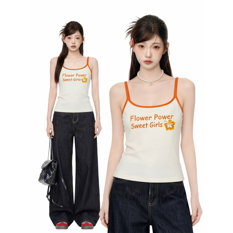Lilvi American Style Spicy Girl Orange Camisole for Women 2026 Summer Floral Print Inner and Outer Wear Top Lilvi American Style Spicy Girl Orange Camisole for Women 2026 Summer Floral Print Inner and Outer Wear Top