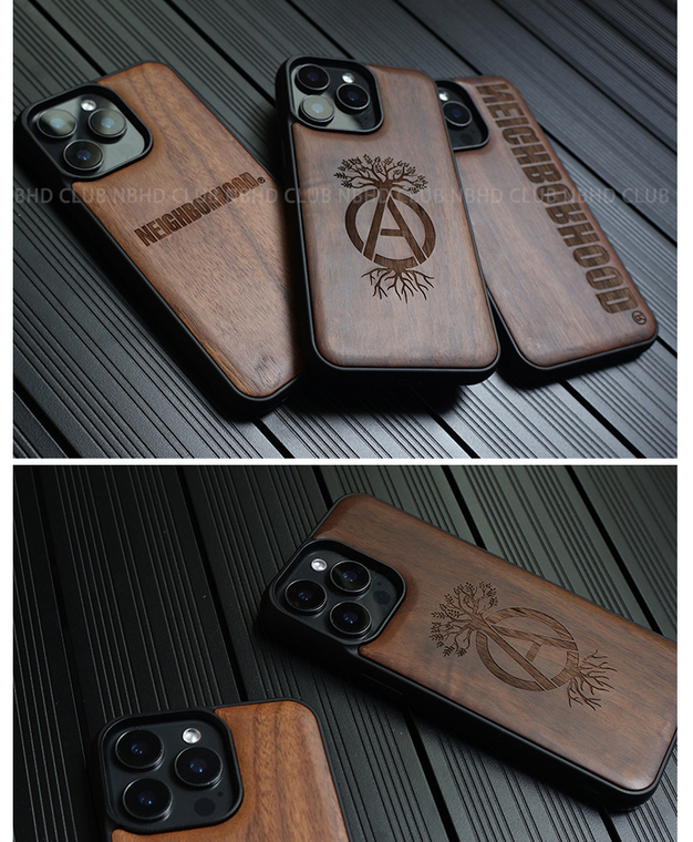 Wood Luxury Anti-Fall NEIGHBORHOOD NBHD / Tree Logo Plus/Pro/Max – 16, 15, 14, 13, 12 iPhone Case