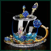 Inner soft cloud body enamel color water cup heat-resistant glass coffee tea cup childrens flower tea cup household cup 1