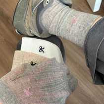 Korean version of ins fashion breathable solid color hollow mesh pile socks spring and summer style small fresh bow ballet style