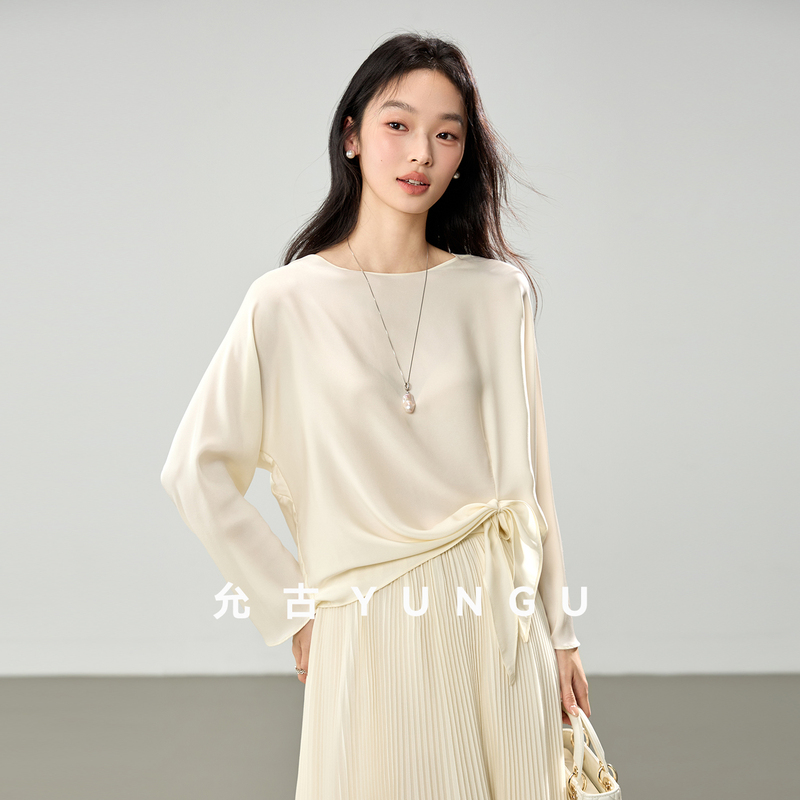 Yungu 2026 Early Spring Design Heavy Silk Shirt, Slimming, Covering Flaws, Fashionable and High-End Top