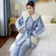 Women's pajamas winter three-layer quilted jacket thickened warm coral velvet winter flannel mid-length cotton coat home clothes