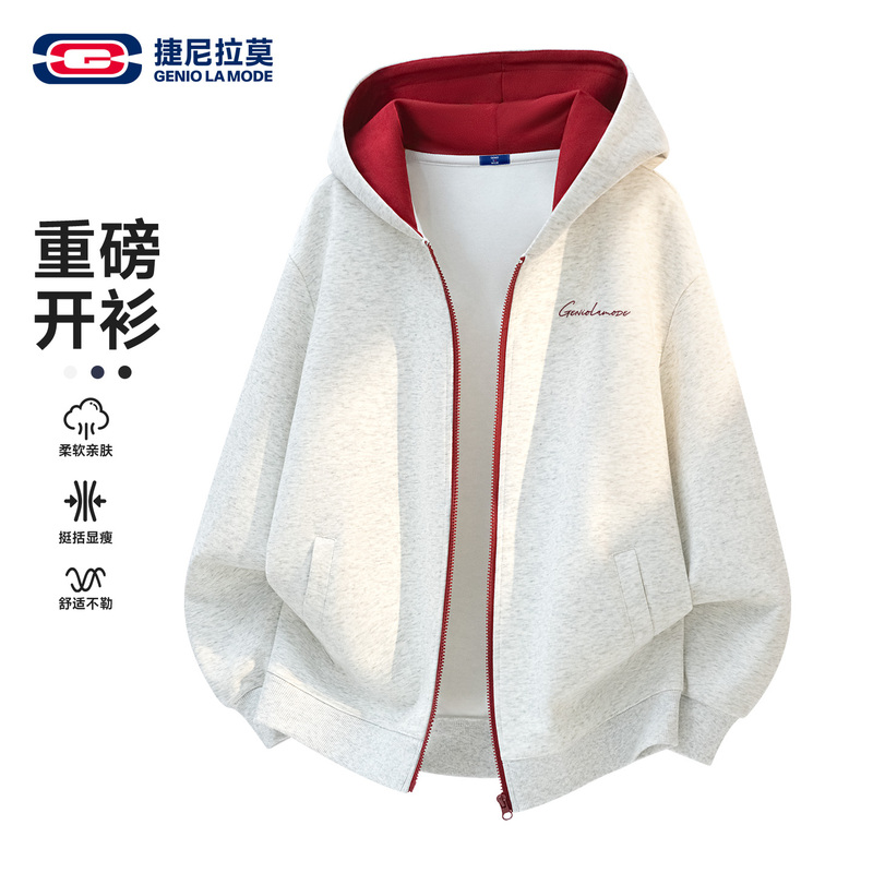 Jenilamo Heavyweight Color-Block Sweatshirt Unisex Autumn American Style Trendy Brand Zip-Up Cardigan Couple Letter Jacket