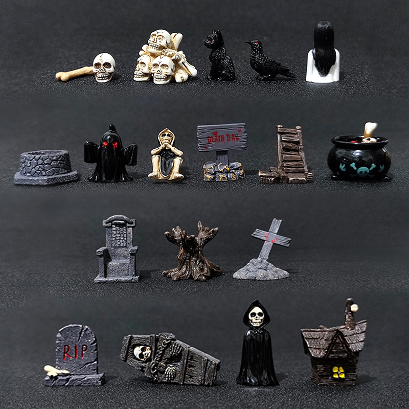 Halloween Skull Ghost Demon Tombstone Coffin Horror Spooky Micro Landscape Desktop Decoration DIY Small Ornaments