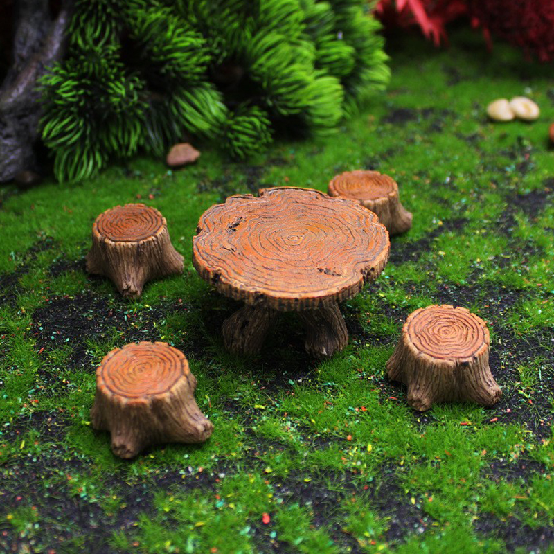 Miniature Tables and Chairs, Micro Landscape Bonsai Decoration, Round Wooden Stake Table and Chair Model, DIY Small Ornaments