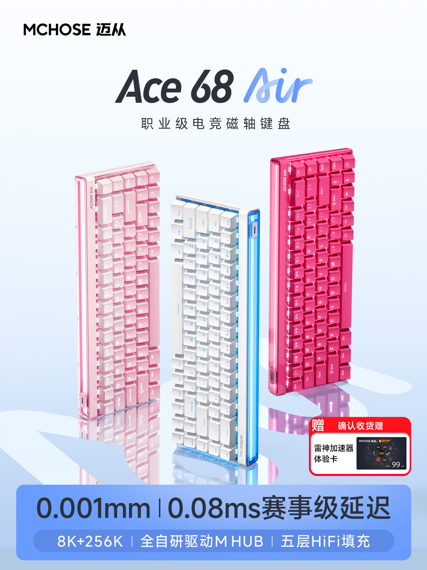 Mchose Ace 68 Air Magnetic Axis Mechanical Keyboard, Dedicated for E-Sports Gaming, Wired, Low Latency, Customizable