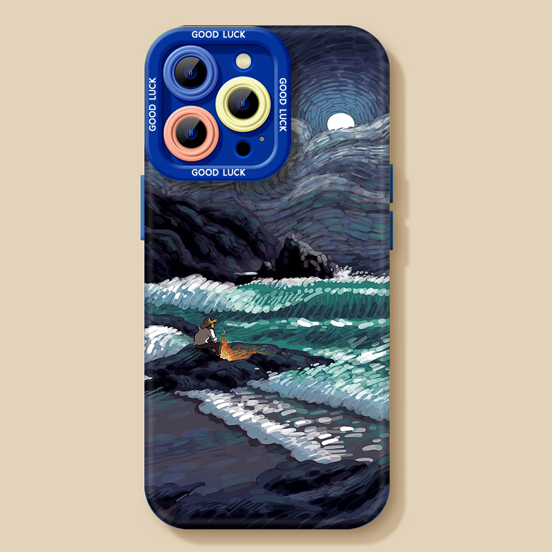【Magsafe Magnetic】Van Gogh Wave Liquid Silicone Phone Case for Apple iPhone 15 Pro High-End Feel 11 Full Coverage 13 Lens Protection Xr Shockproof 14 Pro Max 12 Mini Aesthetic