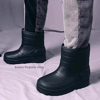 Fleece-Lined Men's Snow Boots, Warm Rain Boots, Waterproof Cotton Shoes for Car Washing, Kitchen, Cold Storage, Lightweight High-Top Work Shoes, Rain Shoes