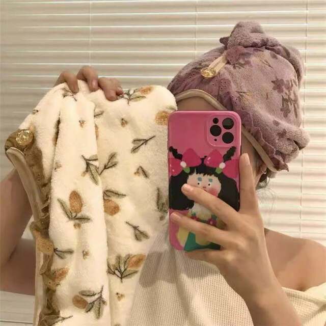 Ins retro floral dry hair hat women's coral velvet thickened water-absorbent 2025 new style turban household shampoo and shower cap
